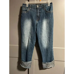 Y2K Lauren Max Women's Bedazzled Cuff & Pocket Accent Capri Jeans Blue Size 6